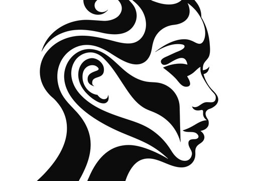 Artistic Female Face with Detailed Ear and Hair Silhouette