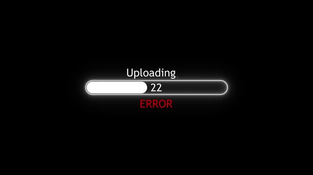 Uploading bar error concept on black background. 0-100 percentage progress loading bar animation concept