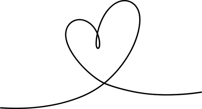 Minimalist single line drawing of a heart shape on a white background, continuous line art