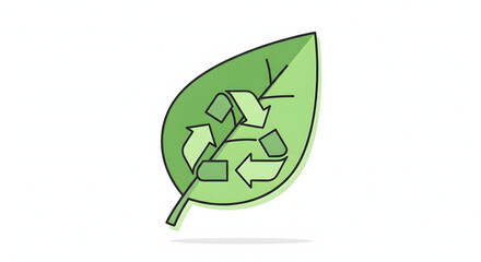 Obraz premium Minimal flat icon of a green leaf combined with a recycling symbol, representing sustainability and eco-friendly lifestyle. 