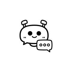 Fototapeta premium Cute chatbot character icon with speech bubble vector illustration