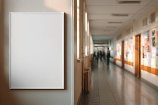 School Hallway Mockup with Blank Poster for Creative Educational