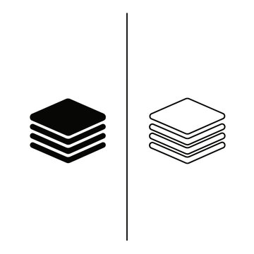 Isometric layer stack icons in solid and outline styles for graphic design and software with architecture software interface isometric minimalist