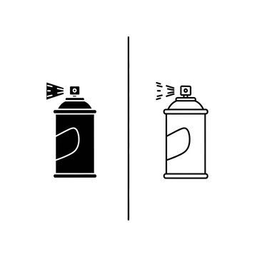 Spray paint can icon set in solid and linear style with graffiti container pressurized industrial equipment creative supplies painting