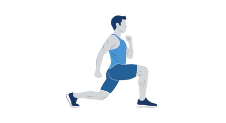 Fototapeta premium Man doing lunge exercise in blue sportswear on isolated white background vector