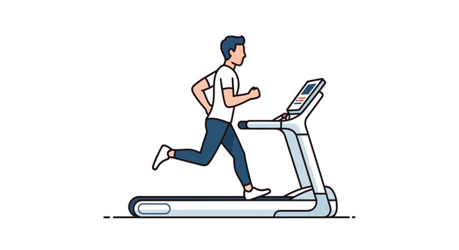 Man running on treadmill isolated on white background vector illustration