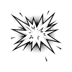 Comic book style explosion starburst graphic with halftone texture and radial lines © ICON  WAREHOUSE