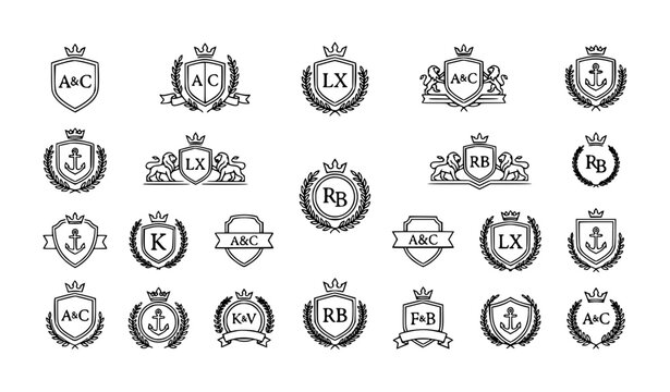 Minimal luxury emblem set badge crest vector collection clean outline premium branding design isolated on white