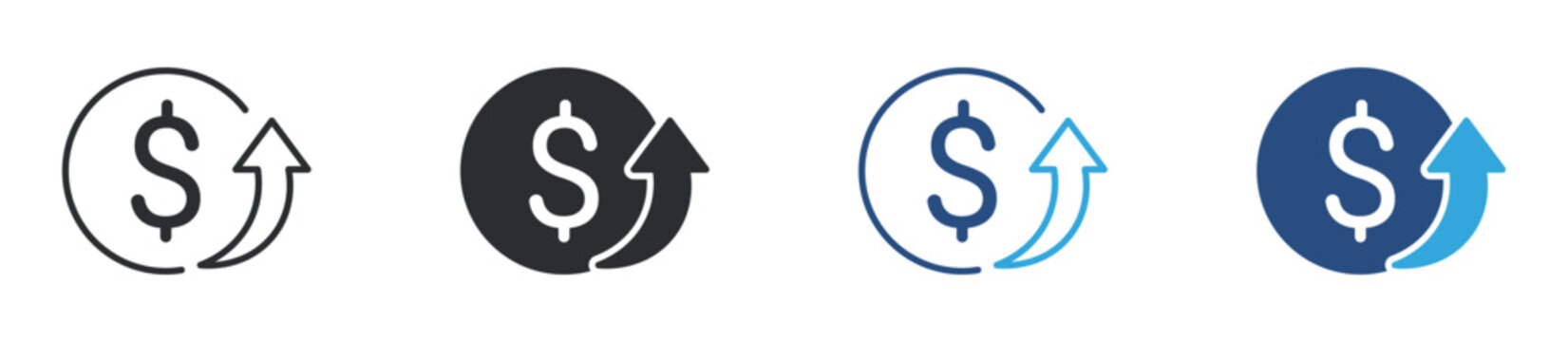 Dollar rate increase icon set. currency symbol with upward arrow. financial growth and exchange concept. vector illustration.