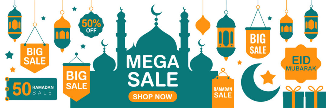 Colorful Islamic Eid Ramadan Mega Sale Promotion Banners Collection