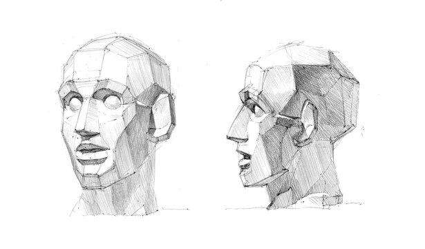 Graphic drawing of human head