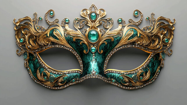 Emerald venetian mask gold filigree costume ball masquerade party elegant luxury ornate detailed design art