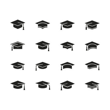 Academic Graduation Cap Vector Icon Set Collection