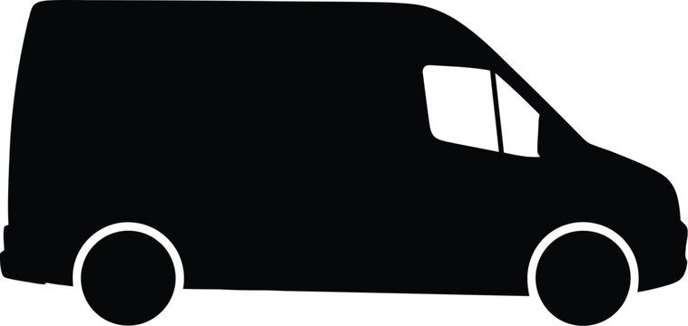 Delivery van silhouette, side view vehicle transportation