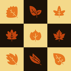 Fototapeta premium Desert Ember Leaf Icons Grid — Fall Botanical Symbols in Warm Earthy Tones