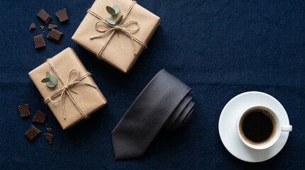 Father's day gifts presents coffee and a tie for dad's special day © MOSTNADIRA