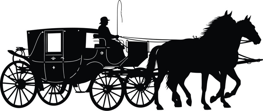 Horse-drawn carriage silhouette, with driver and one horse