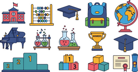 Obraz premium Education icons and symbols 13.