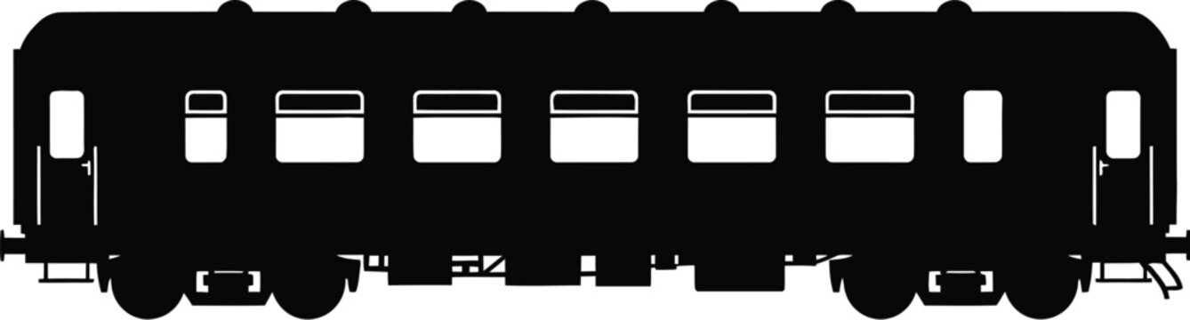 Railway carriage silhouette, side view train car transportation