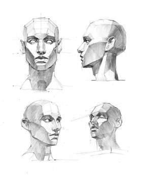 Graphic drawing of poligonal human head