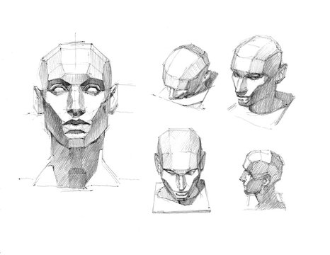 Graphic drawing of poligonal human head