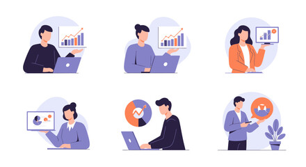 Fototapeta premium Business People Analyzing Data and Charts with Laptops and Devices