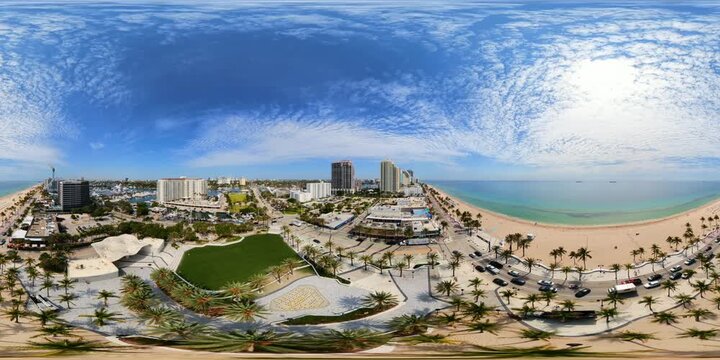 Aerial 360 VR 4k video Las Olas Oceanside Park Fort Lauderdale Beach