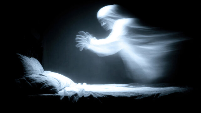 Frightful figure in the bedroom - nightmare, sleep paralysis concept