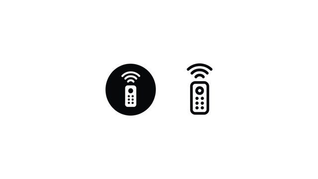 minimal remote control icon set with wireless signal symbol black and white line art simple modern technology device illustration isolated