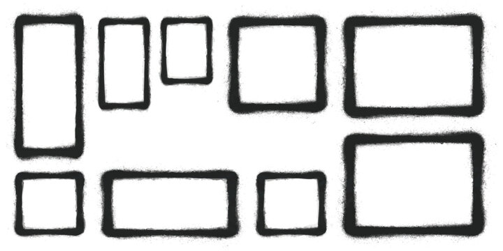 Set of various hand drawn black ink square and rectangular frames for design elements and photo borders