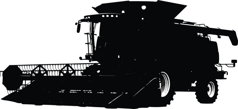 Silhouette of a combine harvester, with transparent background