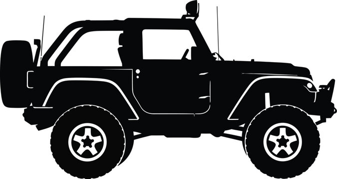 Silhouette of a doorless off-road jeep with a transparent background