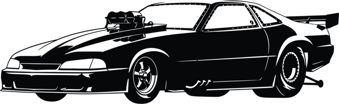 Silhouette of a drag racing car with a supercharger