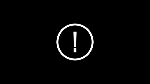 Warning sign animation.alert risk safety danger road warning sign symbol. Outline exclamation Mark in Circle Icon black background. Alert Notification or Important Information Symbol
