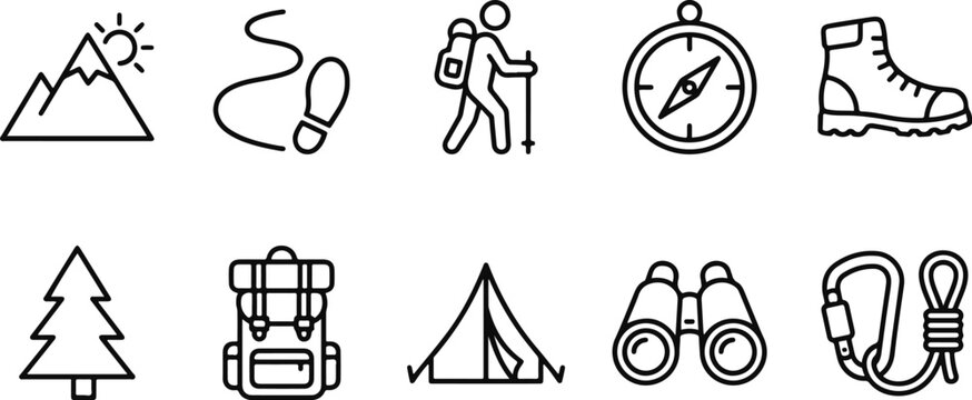 Camping and hiking icons set