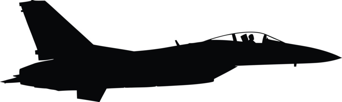 Silhouette of a fighter jet, side view airplane aircraft