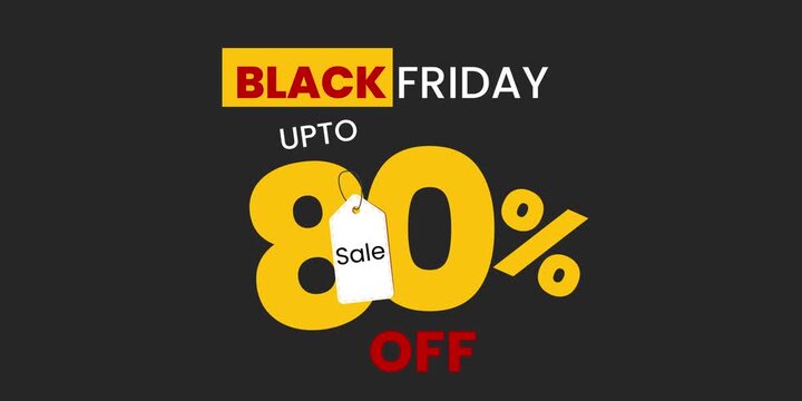 Black Friday Sale: Massive 80% Off Discount Announcement with Bold Yellow and Red Typography on a Dark Background, Perfect for