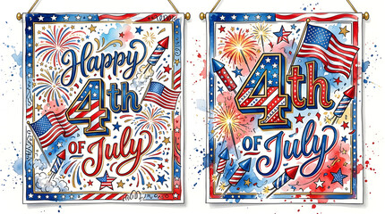 Obraz premium Festive 4th of july decorations two vibrant patriotic wall hangings