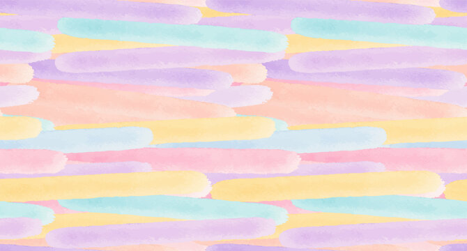 Pastel rainbow brick seamless pattern with soft hand drawn rectangular strokes, dreamy colorful texture for nursery decor and wrapping paper. Vector illustration.