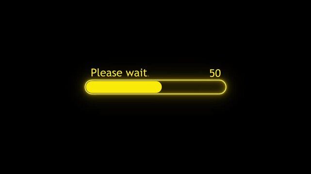 Please wait Processing bar animation on black background. Please wait loading bar animation. 0-100 percentage progress loading bar animation concept. 4k video