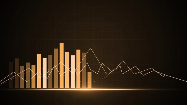 Dark financial dashboard graph bar and line charts animation