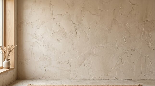Minimalist Smooth Clay Texture Wall  Background with Subtle Hand Rendered Marks and Uniform Neutral Beige Color Palette 