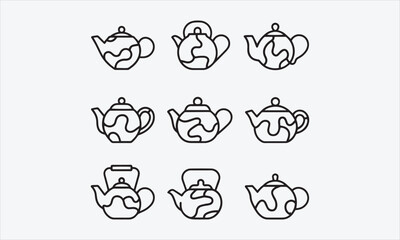 Fototapeta premium Teapots Line art bright abstract vector icon set vector illustration