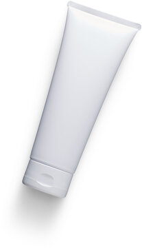 White plastic cosmetic tube top view isolated on transparent background