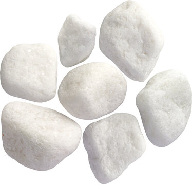 White Marble Pebbles Top View Scattered Arrangement isolated on transparent background