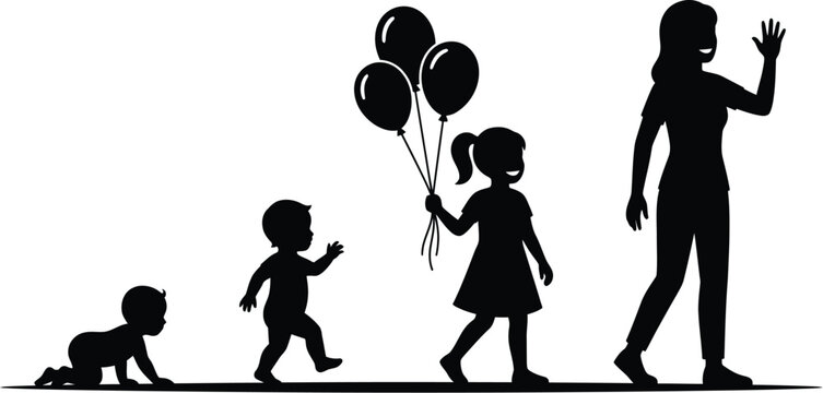 age woman lifecycle stages growth silhouette black evolution vector
