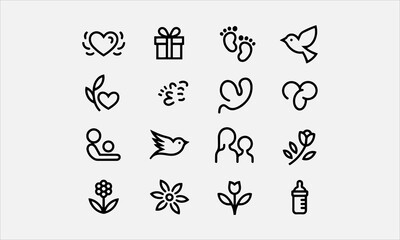 Fototapeta premium Mother's Day Motherhood Line Art vector icon set Doodle Icons Collection Black White Symbols for Family Celebration, Gifts, and Lifestyle vector illustration