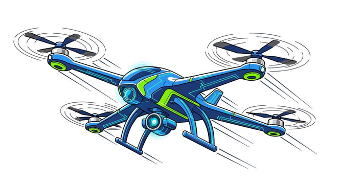 Modern Blue Drone Flying