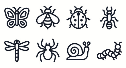 Vector icon set for insects, bugs, and garden-themed designs. Bold rounded outline style for educational apps, gardening blogs, nature center signage, and playful UI/UX. © VectorGomes