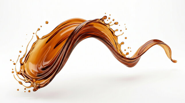 Abstract swirl of dark brown liquid resembling coffee or tea captured in dynamic motion liquid splash white background high speed drink splash isolated on white splash effect liquid dynamics